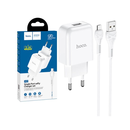 Conjunto Carregador Hoco N2 Vigor (EU) com Cabo de USB a Micro 1m Branco